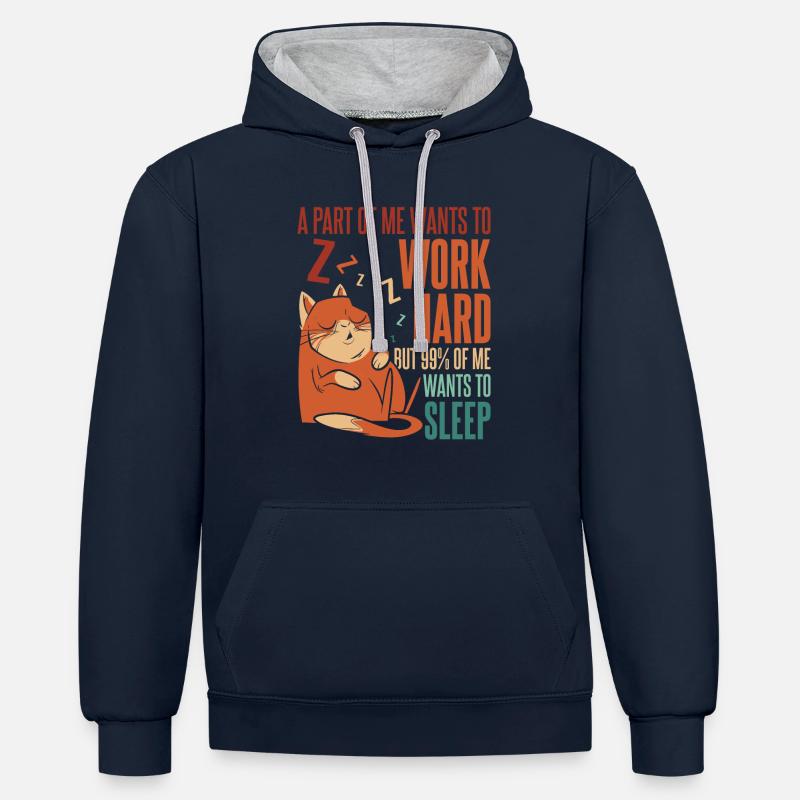 Chat - Sweat à capuche contrasté - bleu marine/gris chiné