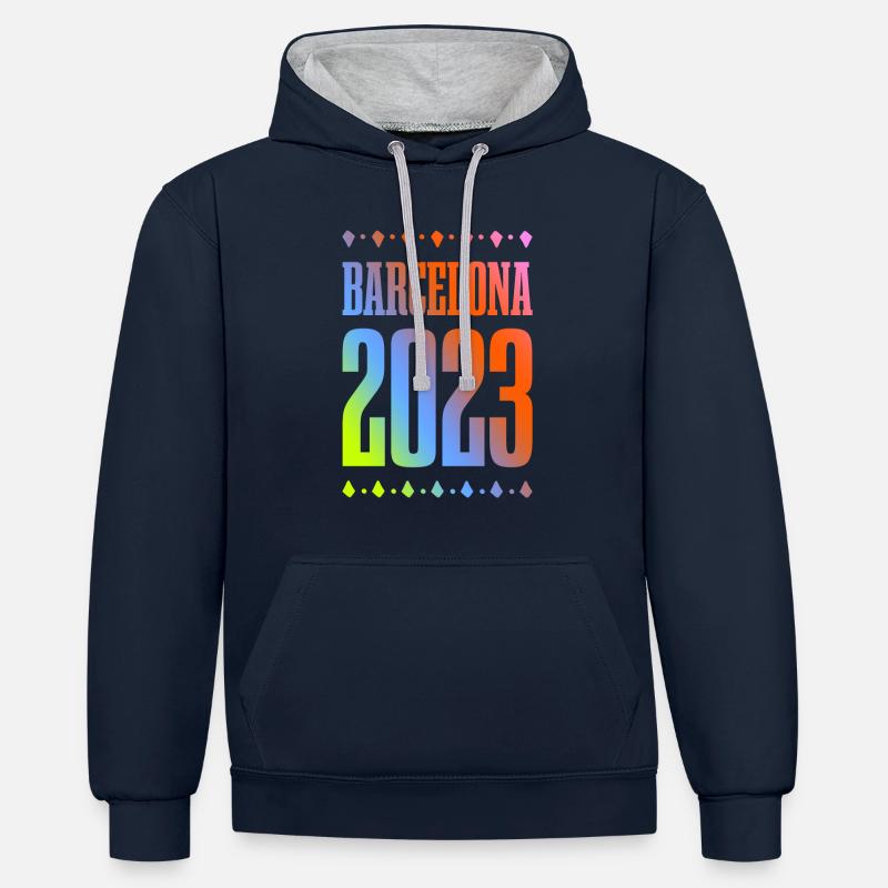 Barcelone 2023 - Sweat à capuche contrasté - bleu marine/gris chiné