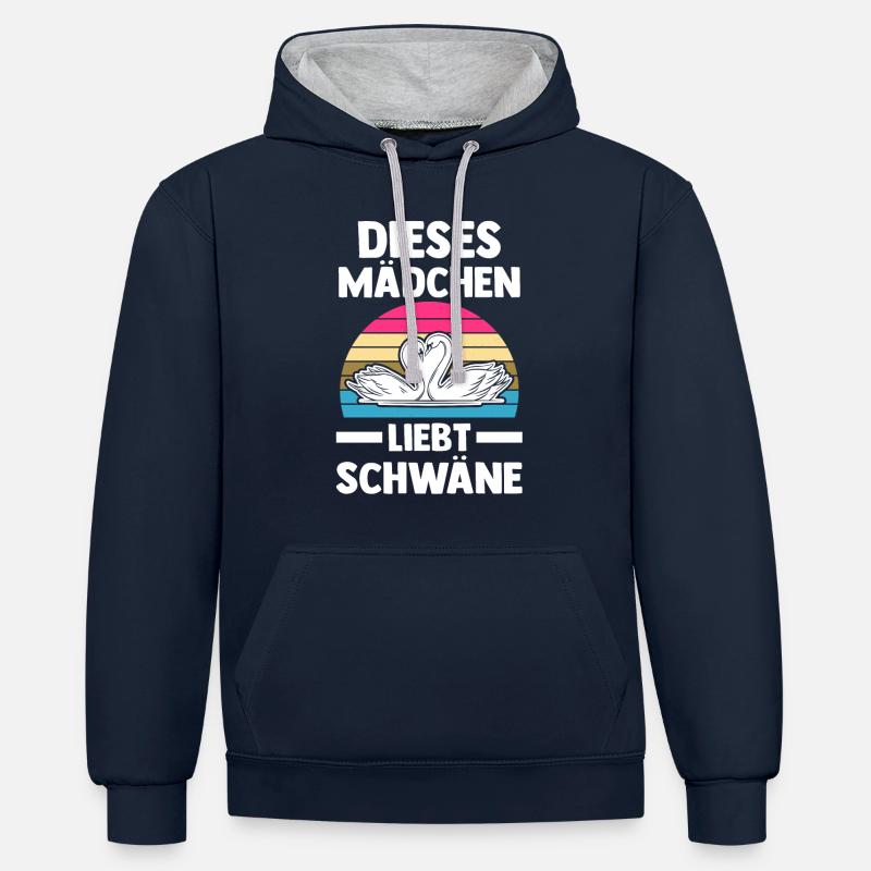 Schwan - Kontrast-Hoodie - Navy/Grau meliert