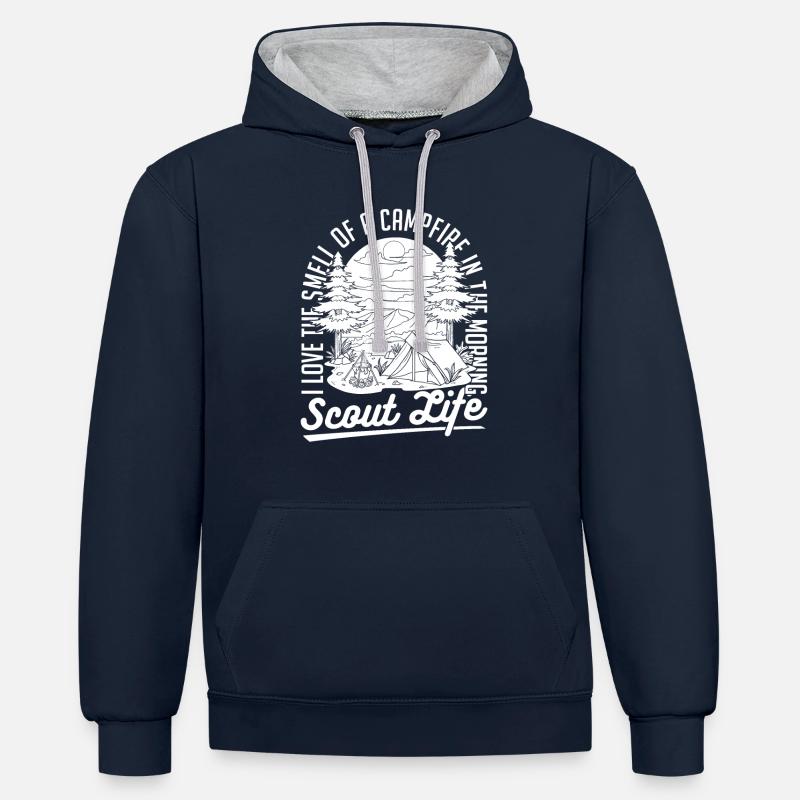Feu de camp scout - Sweat à capuche contrasté - bleu marine/gris chiné