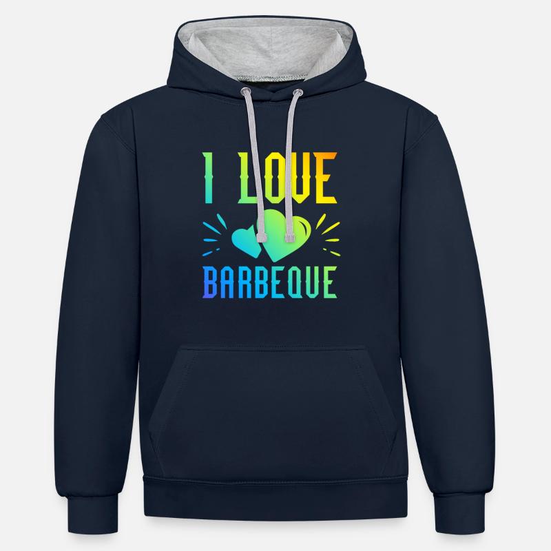 J’adore le barbecue - Sweat à capuche contrasté - bleu marine/gris chiné