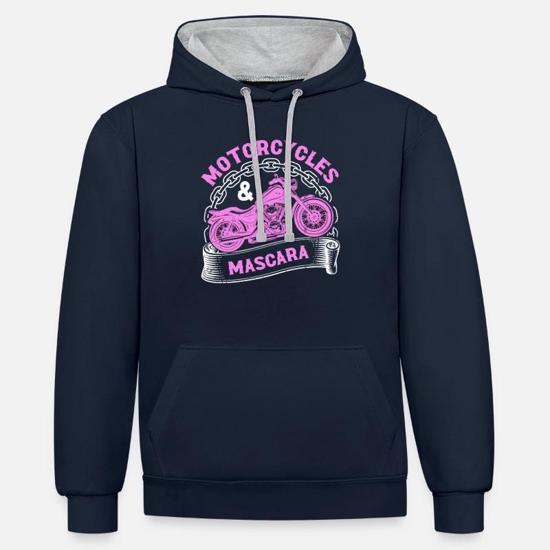 Motos & Mascara - Sweat à capuche contrasté - bleu marine/gris chiné