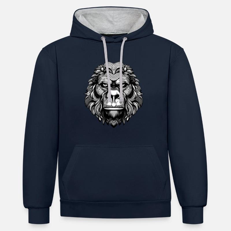 Portrait de gorille - Sweat à capuche contrasté - bleu marine/gris chiné