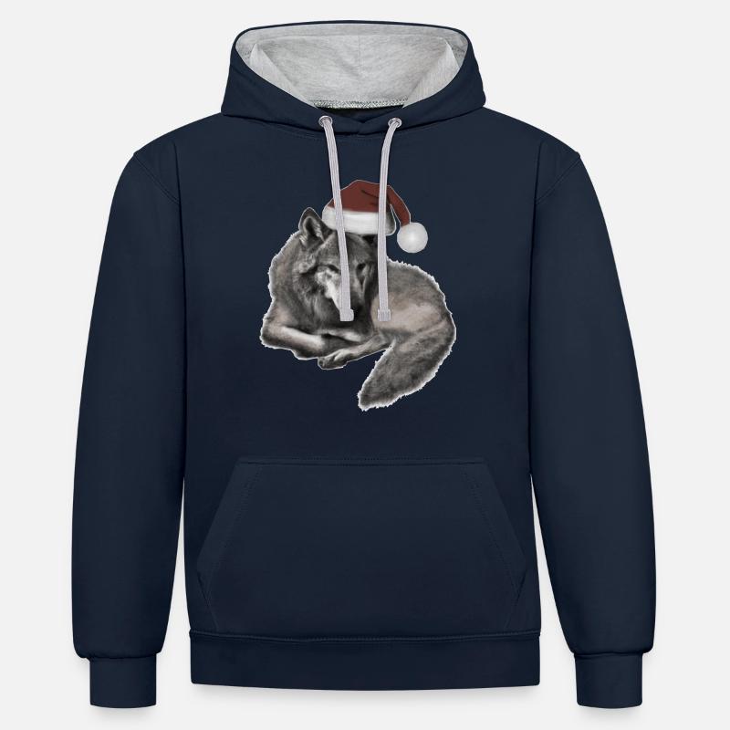 Loup de Noël - Sweat à capuche contrasté - bleu marine/gris chiné