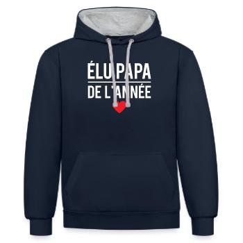 Élu papa de l'année cadeau fête des pères - Sweat à capuche contrasté - bleu marine/gris chiné - Devant - Nico (186cm)