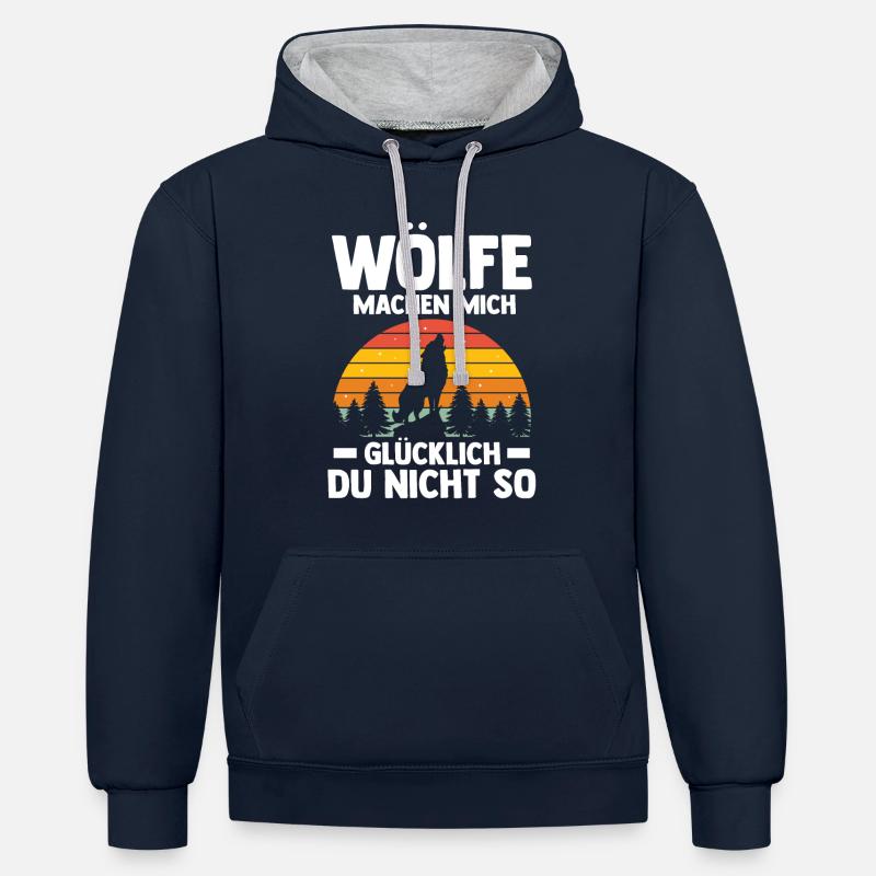 Tier Waldtier Wolf - Kontrast-Hoodie - Navy/Grau meliert