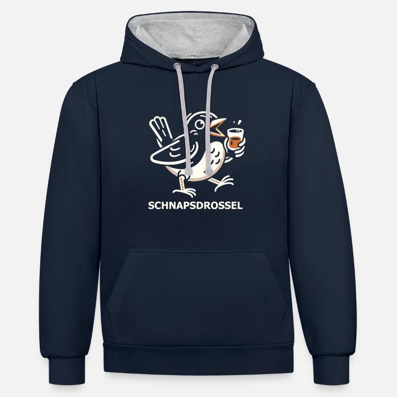 Schnapsdrossel - Kontrast-Hoodie - Navy/Grau meliert