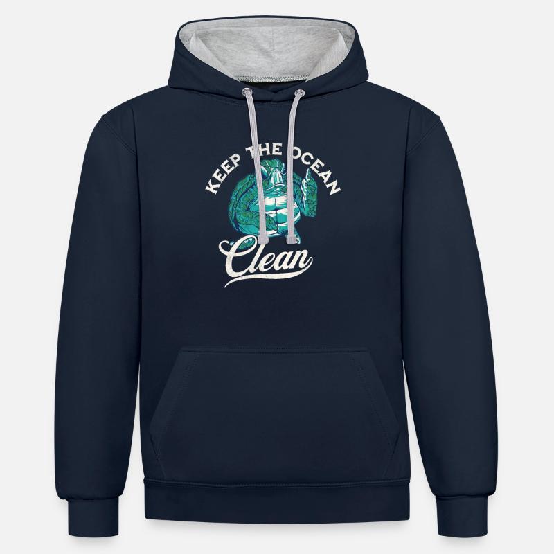 Garder l’océan propre Design - Sweat à capuche contrasté - bleu marine/gris chiné