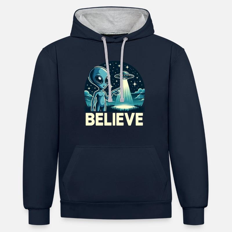 Drôle Alien Alien Croire - Sweat à capuche contrasté - bleu marine/gris chiné