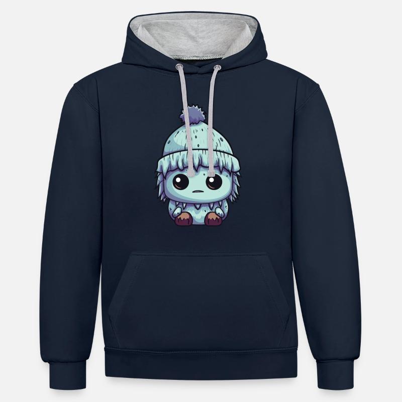Winter Eskimo Comic Niedlich - Kontrast-Hoodie - Navy/Grau meliert