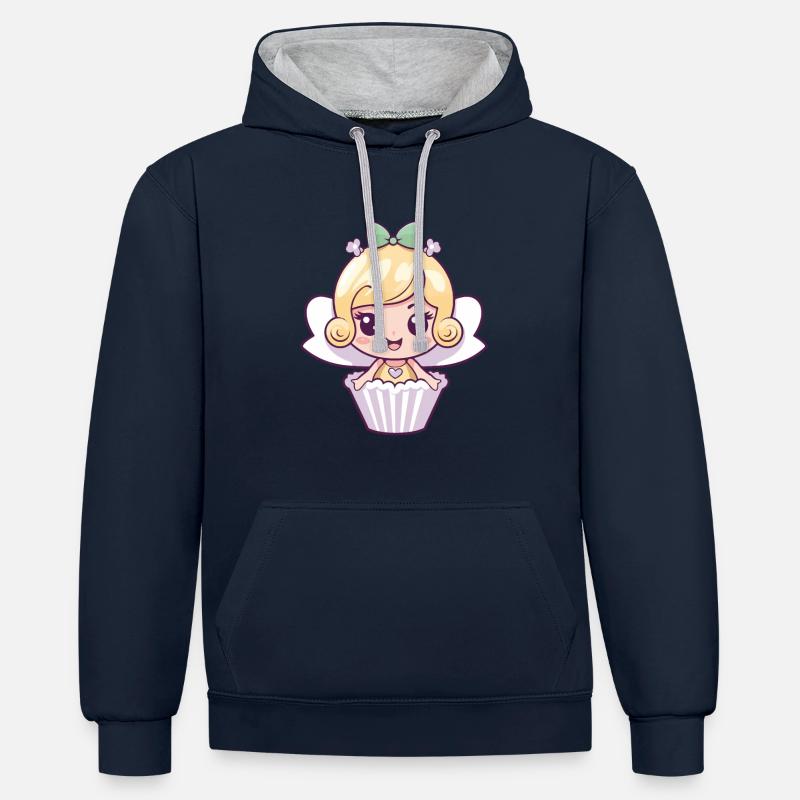 Gâteau de fée à dos - Sweat à capuche contrasté - bleu marine/gris chiné