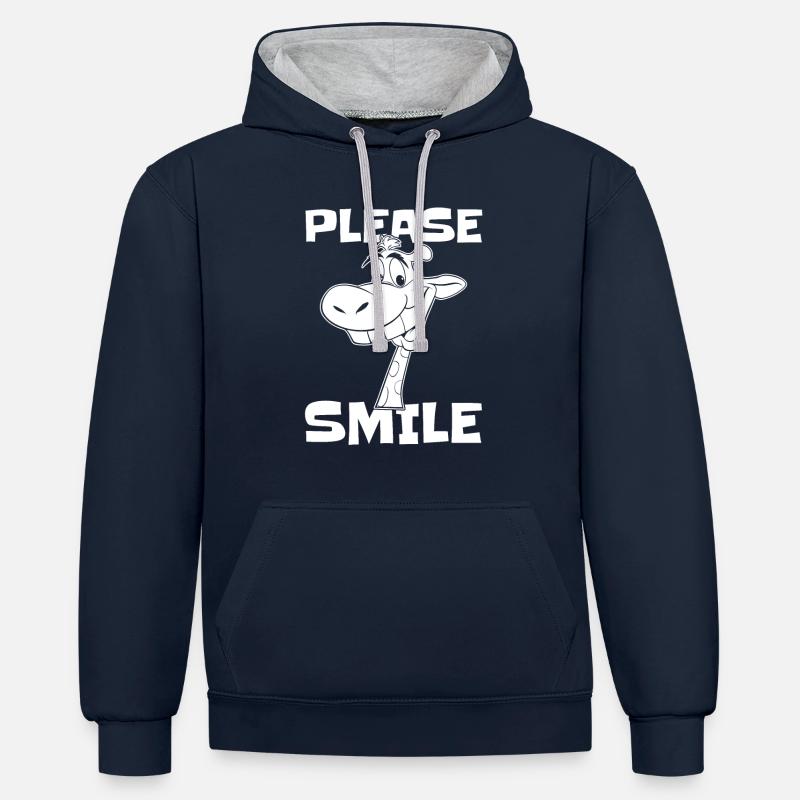 Girafe Drôle Juste Sourire - Sweat à capuche contrasté - bleu marine/gris chiné