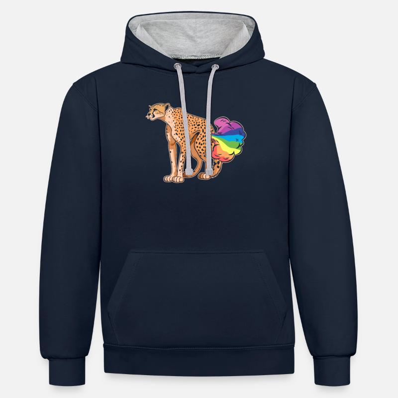 Guépard Drôle Arc-en-Ciel Pet - Sweat à capuche contrasté - bleu marine/gris chiné