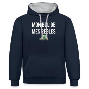 Mon bolide mes règles agriculteur tracteur - Sweat à capuche contrasté - bleu marine/gris chiné - Devant - Nico (186cm)