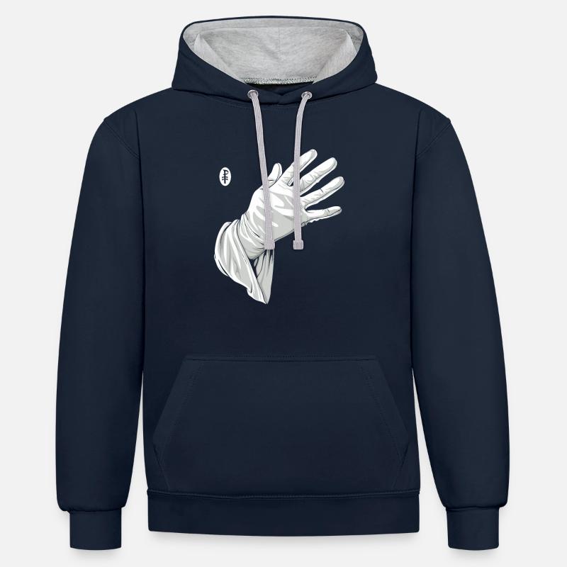 Touche-moi, gant blanc - Sweat à capuche contrasté - bleu marine/gris chiné
