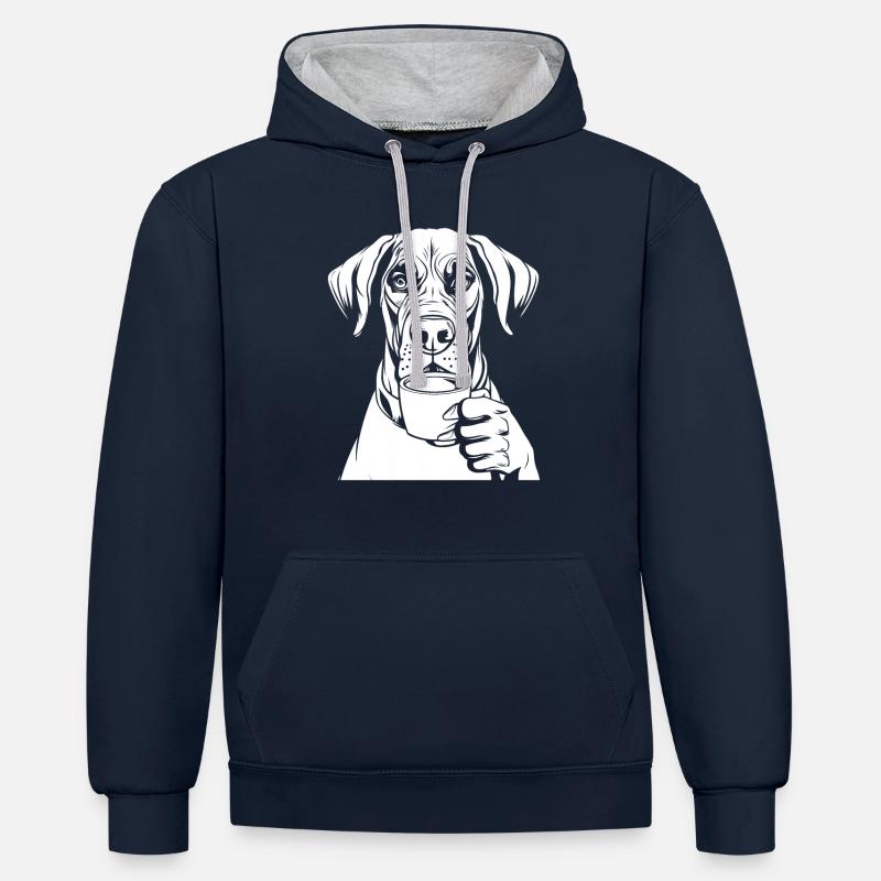 Café Dogue Allemand - Sweat à capuche contrasté - bleu marine/gris chiné