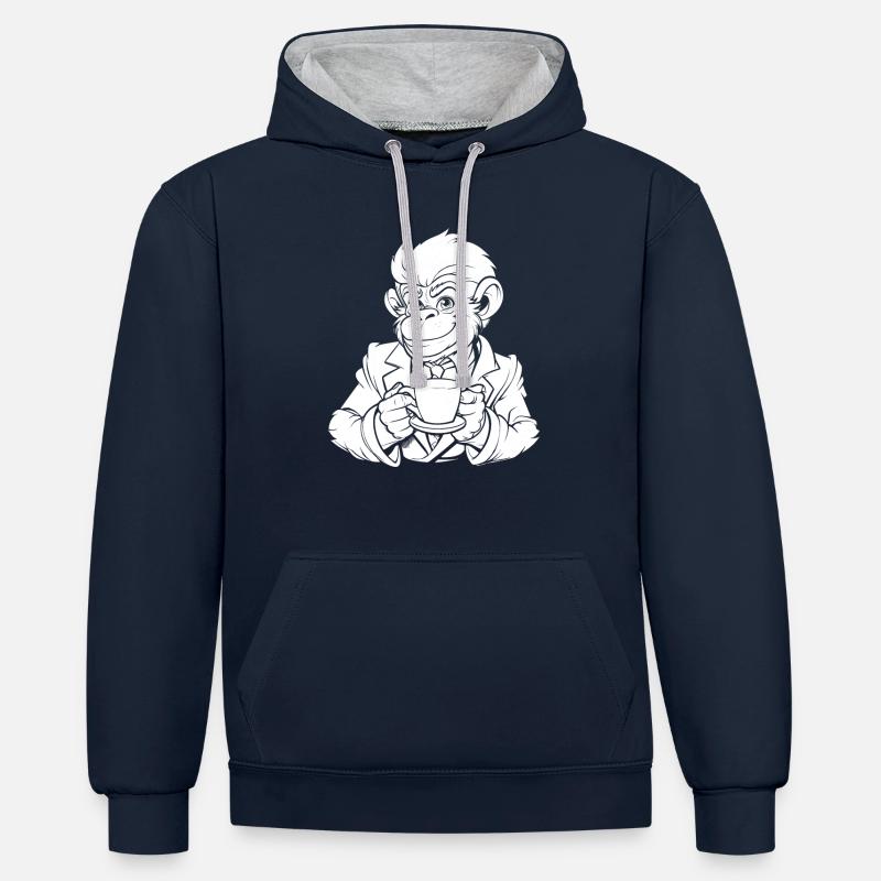 Café de singe - Sweat à capuche contrasté - bleu marine/gris chiné