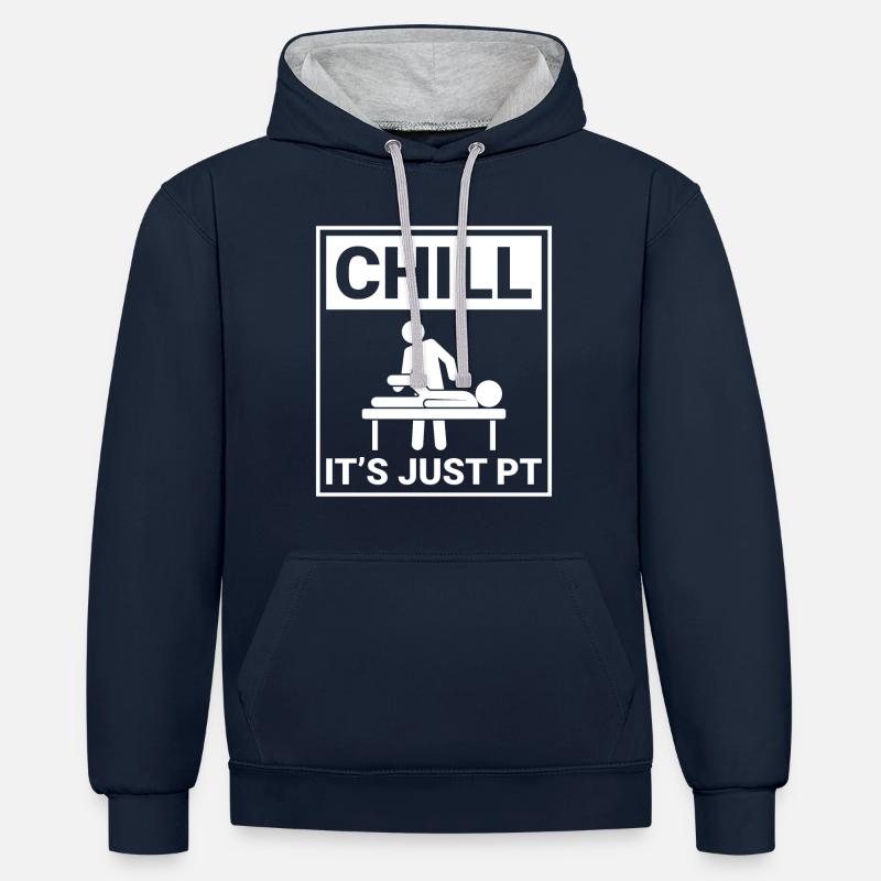 Just Pt, ne vous inquiétez pas - Therapy Fun - Sweat à capuche contrasté - bleu marine/gris chiné