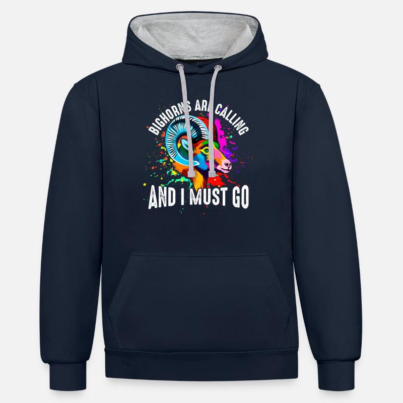 Die Dickhörner rufen - Kontrast-Hoodie - Navy/Grau meliert