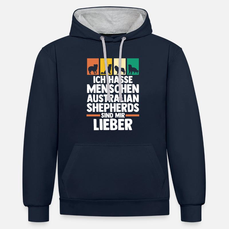 Australian Shepherd Hund Aussie - Kontrast-Hoodie - Navy/Grau meliert