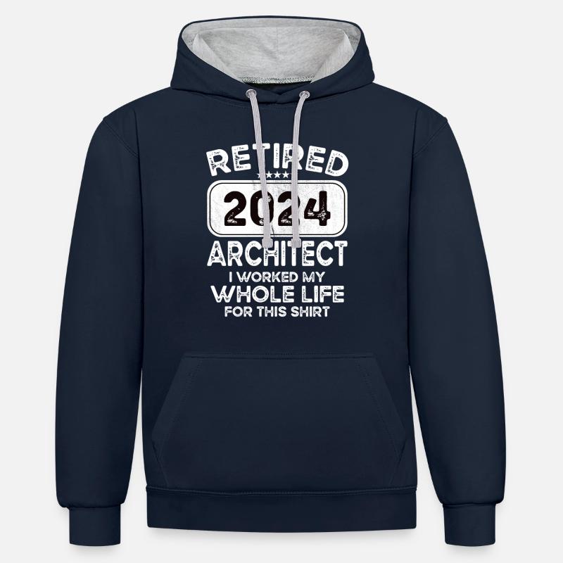 Architecte retraité 2024 - Sweat à capuche contrasté - bleu marine/gris chiné