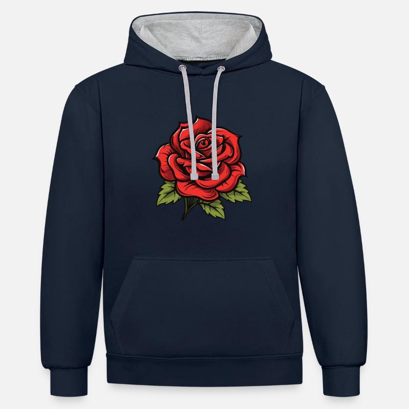 Rose Symbole Amour - Sweat à capuche contrasté - bleu marine/gris chiné