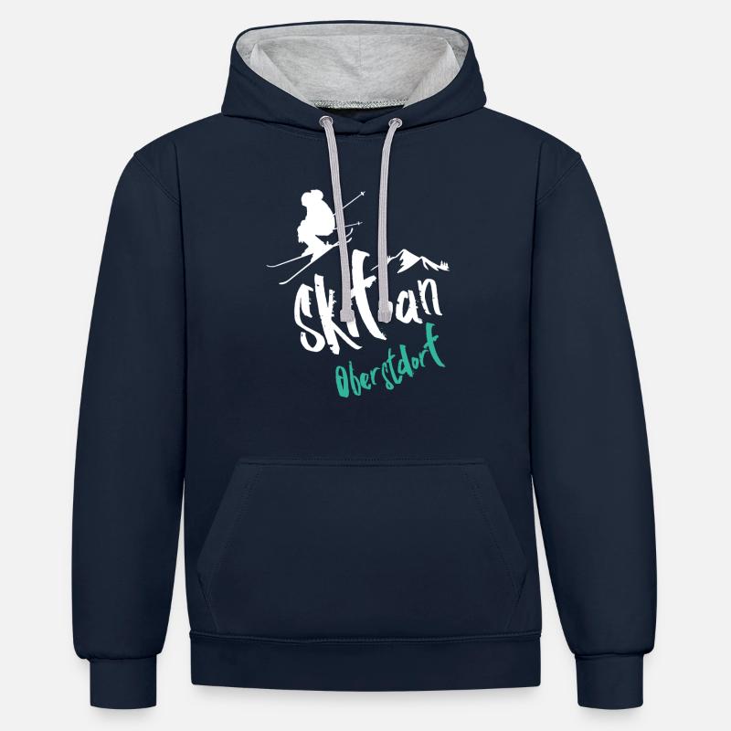 Ski Oberstdorf - Sweat à capuche contrasté - bleu marine/gris chiné
