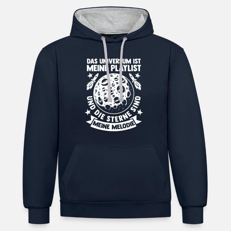 Astrologie, Astrologue, Astronaute, Univers, Espace - Sweat à capuche contrasté - bleu marine/gris chiné