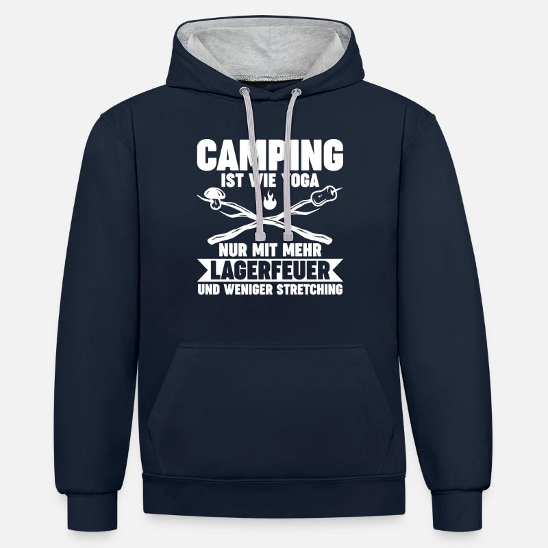 Camping-car Camping-car Camping Camping - Sweat à capuche contrasté - bleu marine/gris chiné