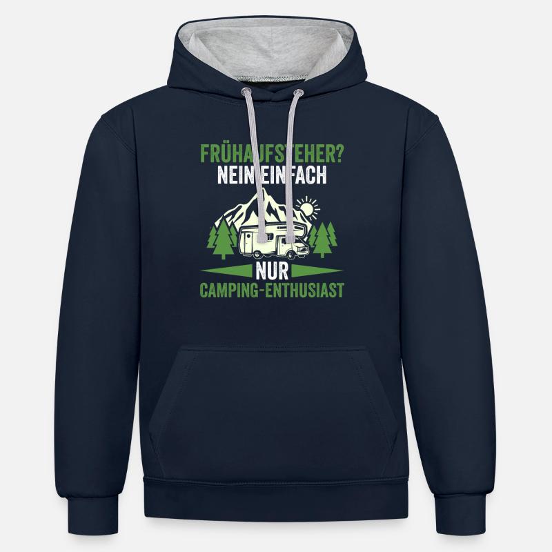 Camping-car Camping-car Camping Camping - Sweat à capuche contrasté - bleu marine/gris chiné
