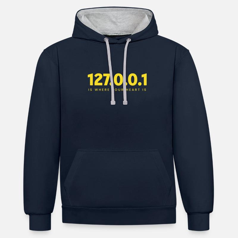 127.0.0.1 – Herz Eines Programmierers - Kontrast-Hoodie - Navy/Grau meliert