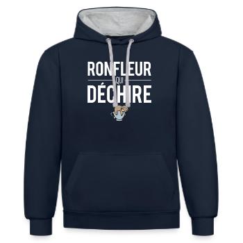 Ronfleur qui déchire je ne ronfle pas ronflement - Sweat à capuche contrasté - bleu marine/gris chiné - Devant - Nico (186cm)