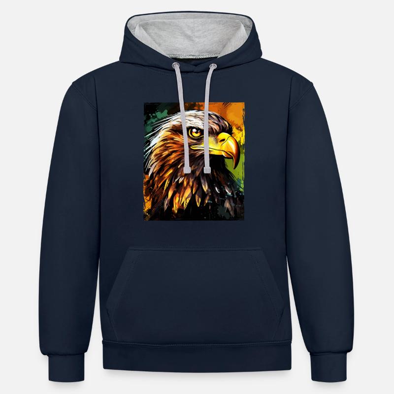 Portrait d’aigle - Sweat à capuche contrasté - bleu marine/gris chiné
