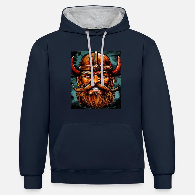 Wikinger Krieger Valhalla Odin - Kontrast-Hoodie - Navy/Grau meliert