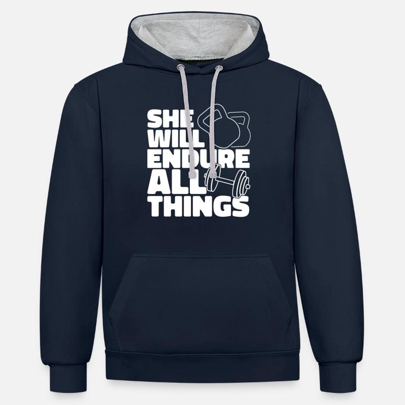 Haltérophilie Haltérophile Sweat - Sweat à capuche contrasté - bleu marine/gris chiné