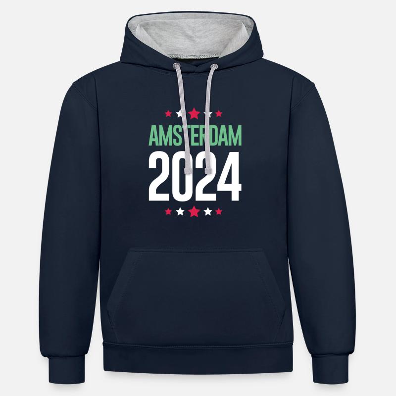 Vacances à Amsterdam 2024 - Sweat à capuche contrasté - bleu marine/gris chiné