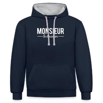 Monsieur le douanier métier douane humour - Sweat à capuche contrasté - bleu marine/gris chiné - Devant - Nico (186cm)