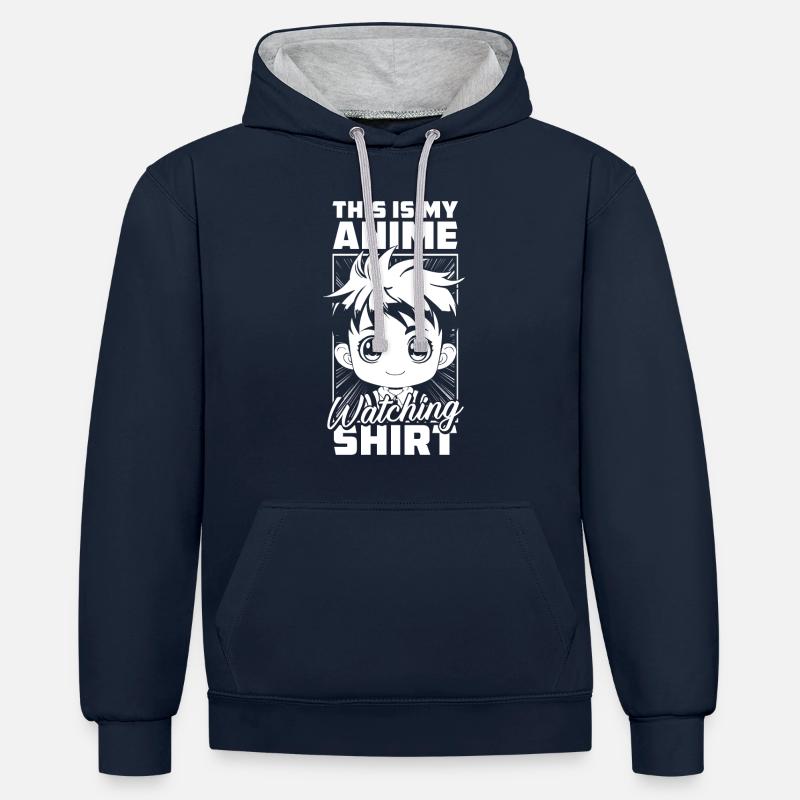 Manga d’anime - Sweat à capuche contrasté - bleu marine/gris chiné
