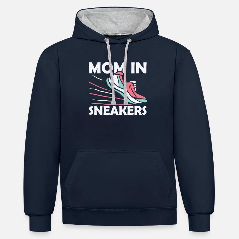 Mama Mutter Laufschuhe - Kontrast-Hoodie - Navy/Grau meliert
