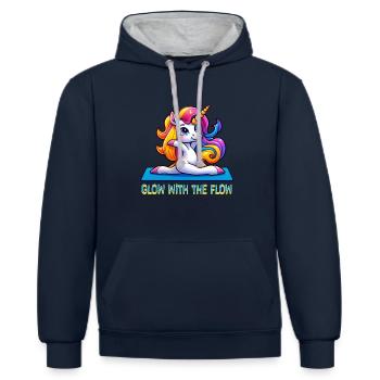 Glow With The Flow Unicorn Yoga - Kontrast-Hoodie - Navy/Grau meliert - Vorne - Nico (186cm)