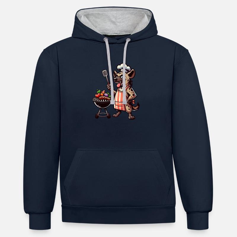 Sommer BBQ mit Chef-Hyäne - Kontrast-Hoodie - Navy/Grau meliert