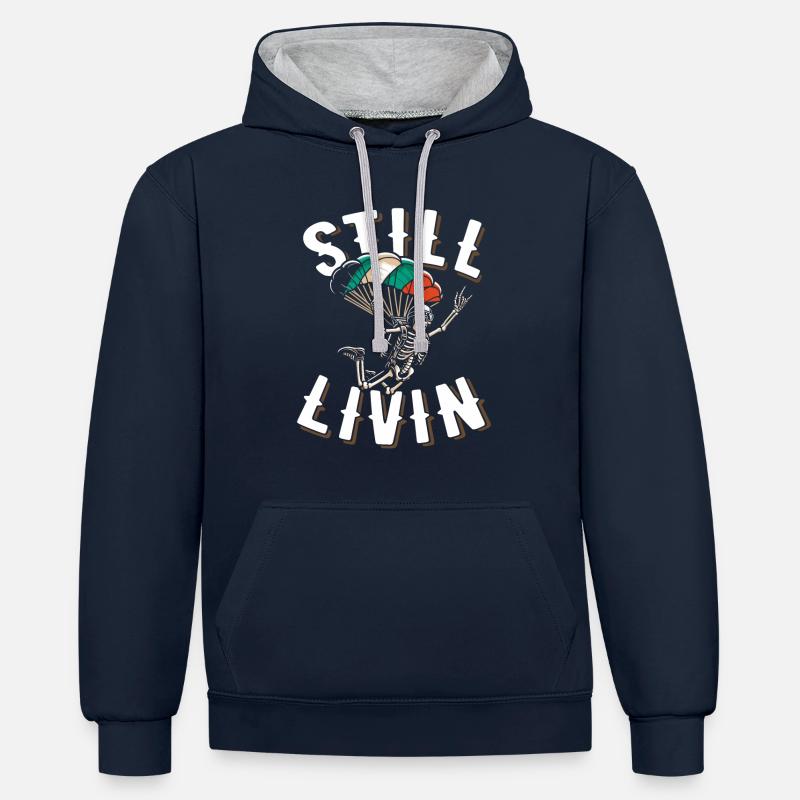 Parachutisme - Sweat à capuche contrasté - bleu marine/gris chiné
