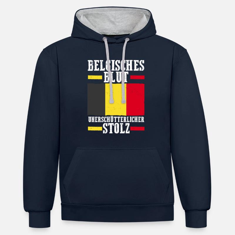 Belge Belgique - Sweat à capuche contrasté - bleu marine/gris chiné