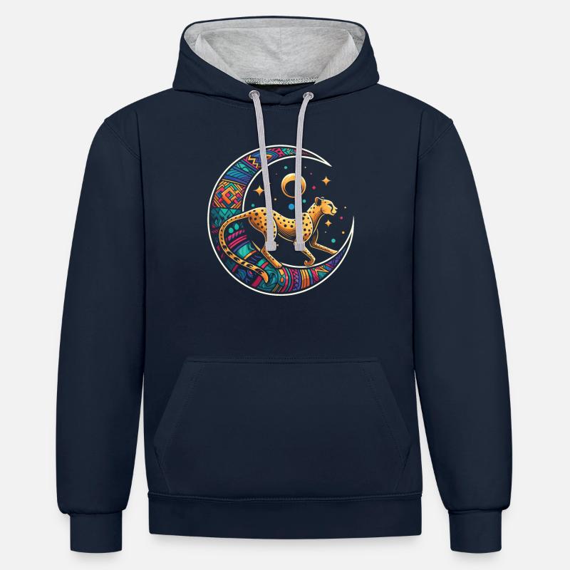 Lune tribale guépard - Sweat à capuche contrasté - bleu marine/gris chiné