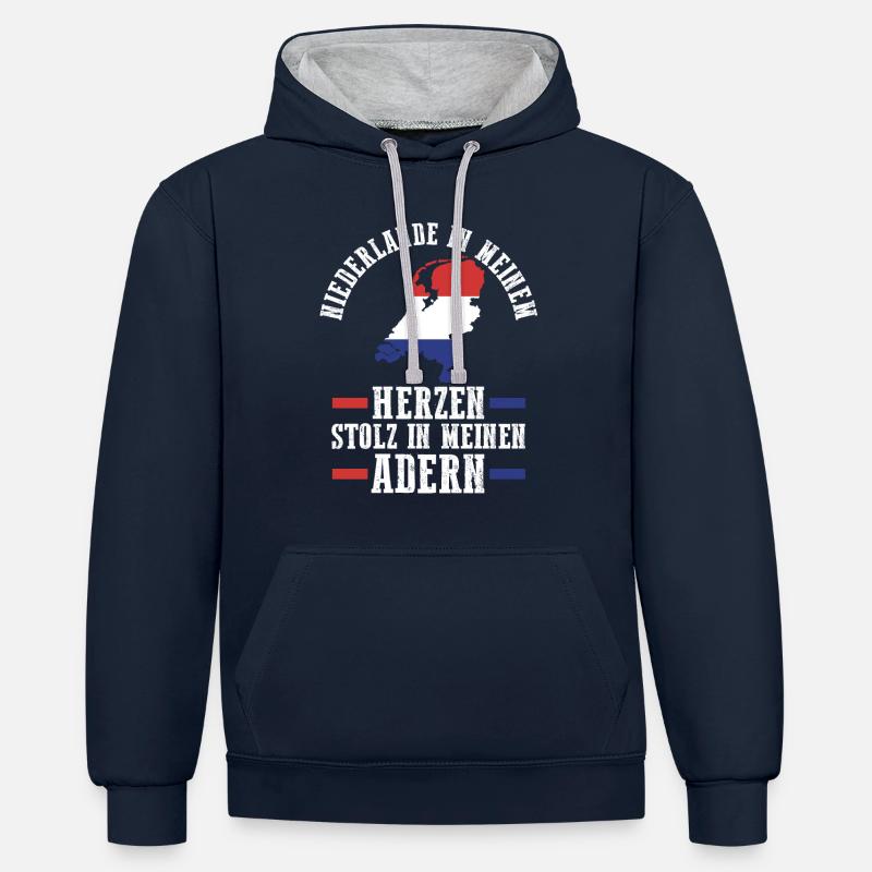Pays-Bas Pays-Bas Pays-Bas - Sweat à capuche contrasté - bleu marine/gris chiné