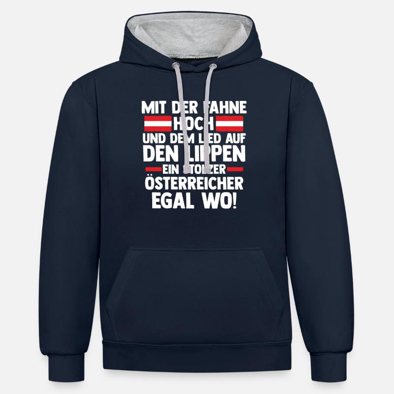 Autrichiens Autriche - Sweat à capuche contrasté - bleu marine/gris chiné