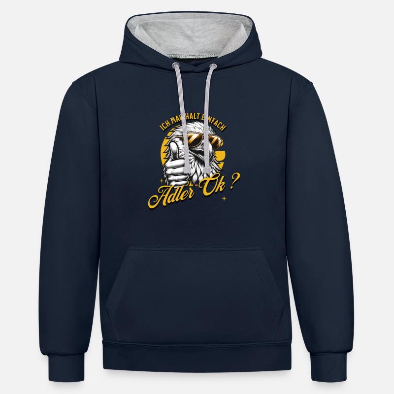 J’aime juste les aigles - Sweat à capuche contrasté - bleu marine/gris chiné