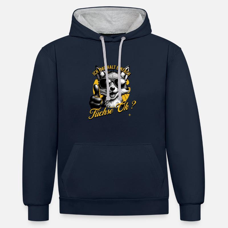 J’aime juste les renards - Sweat à capuche contrasté - bleu marine/gris chiné