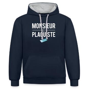 Monsieur le plaquiste blague plaquiste humour - Sweat à capuche contrasté - bleu marine/gris chiné - Devant - Nico (186cm)