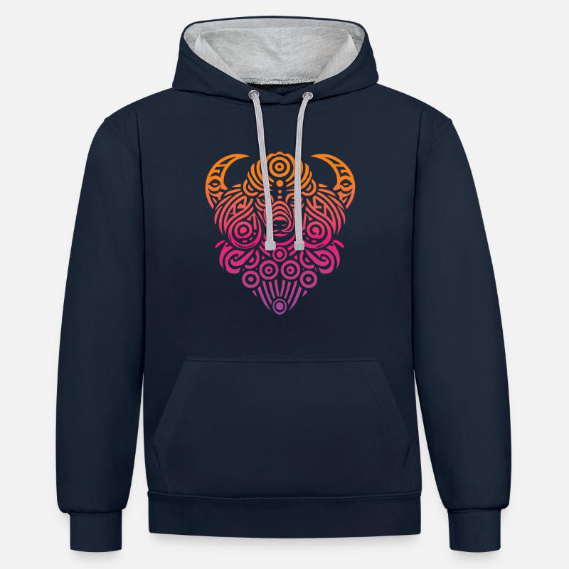 Caniche Tribal Phases de Lune - Sweat à capuche contrasté - bleu marine/gris chiné